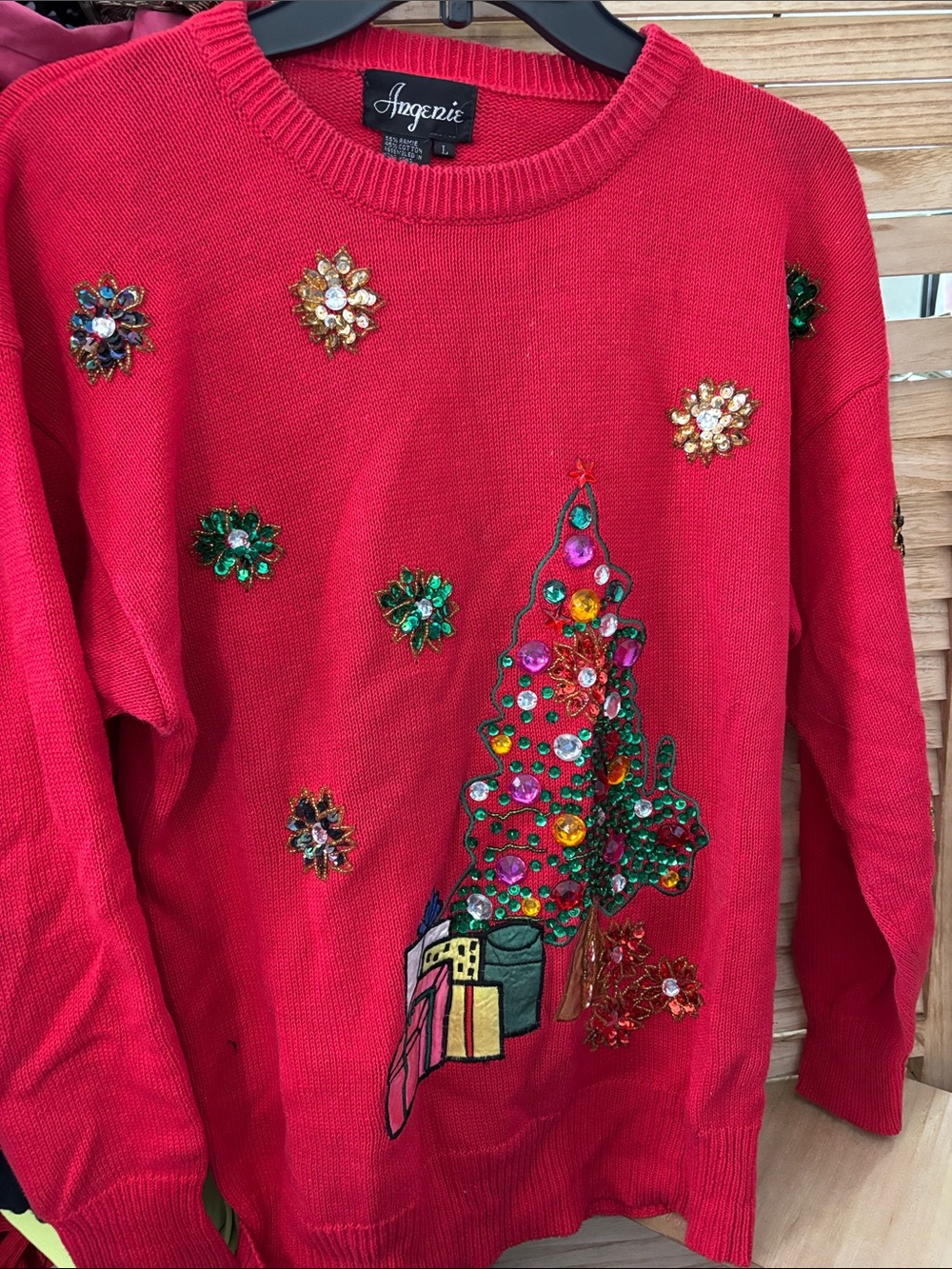 Red Embellished Holiday Sweater Large